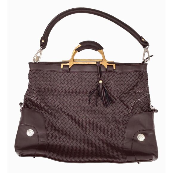 Joy Mangano Handbags - NWOT JOY MANGANO BROWN WOVEN LARGE PURSE BAG TOTE W/ TASSEL